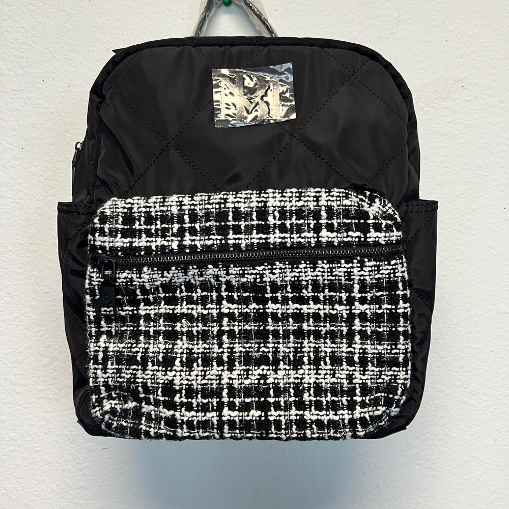 Badgley Mischka Black and White Quilted Backpack